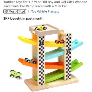 Wooden Race Track Ramp Racer with 4 Mini Cars - Multicolor